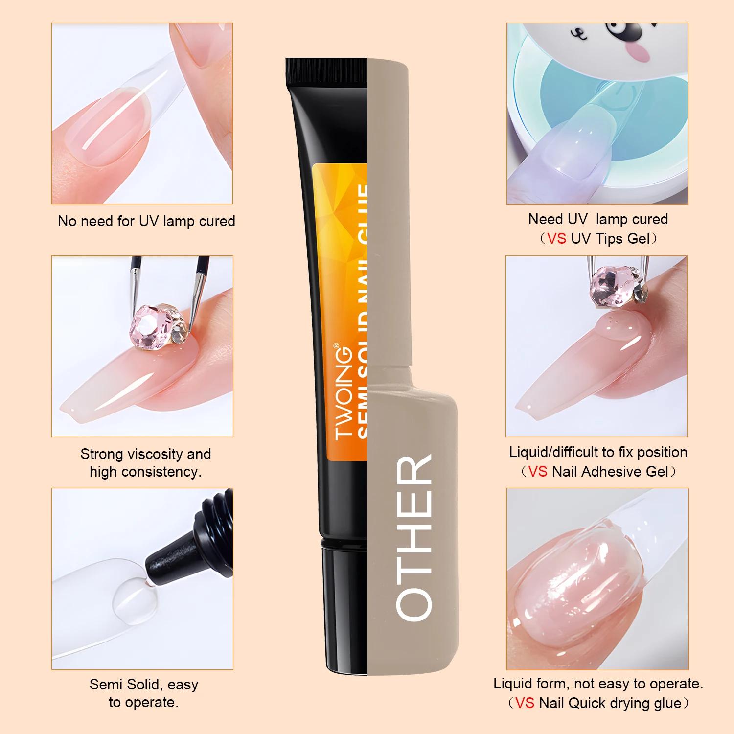 Colle pour ongles à séchage rapide, adhésif Semi-solide Super fort pour ongles à pression, strass, o