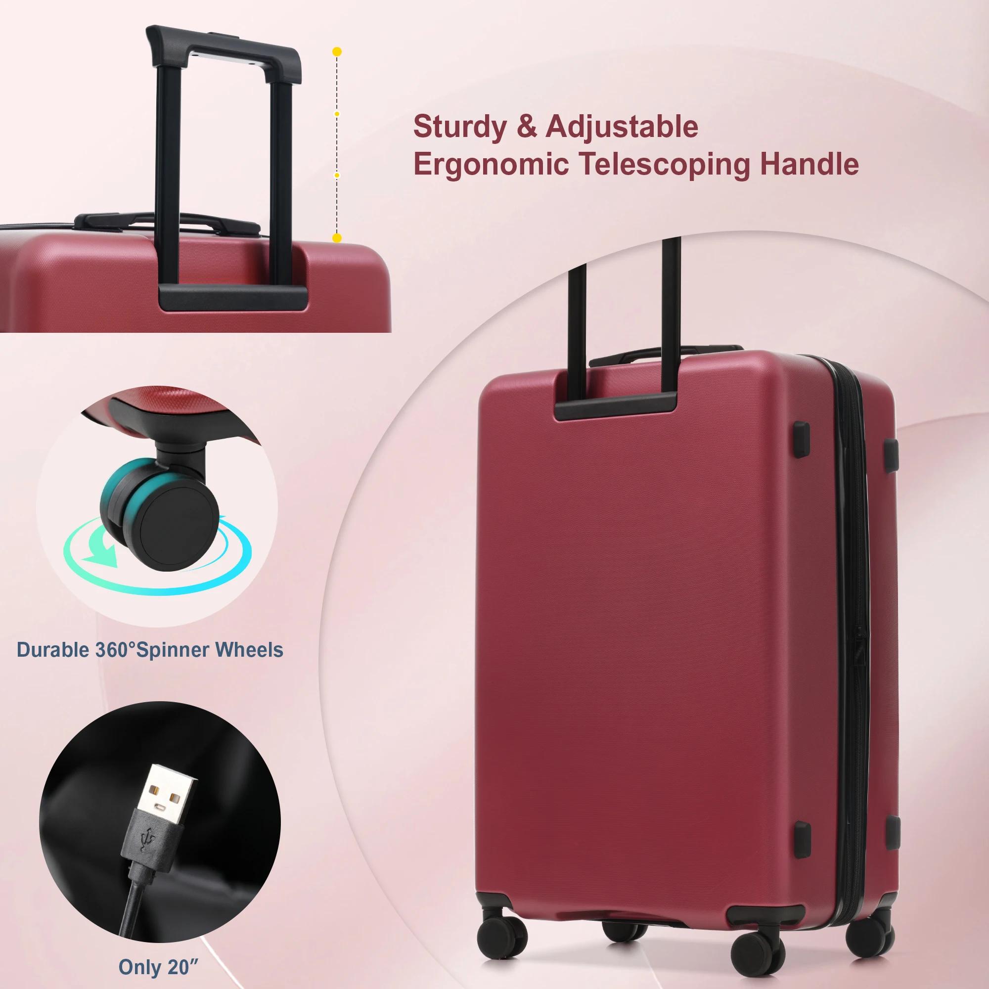 Ensemble de bagages 5 pièces avec ouverture frontale, valises rigides extensibles avec double roulet