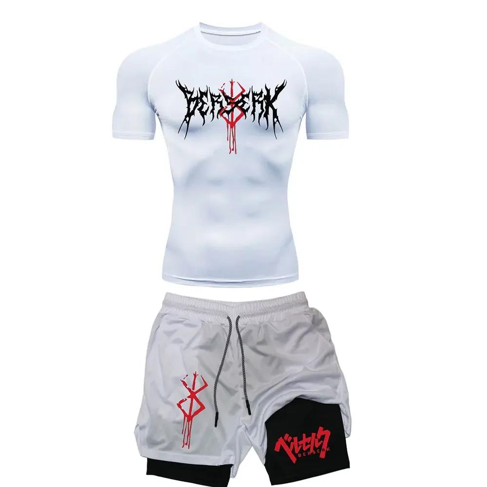 Anime Berserk ensemble de Compression hommes entraînement t-shirts de gymnastique respirant short de