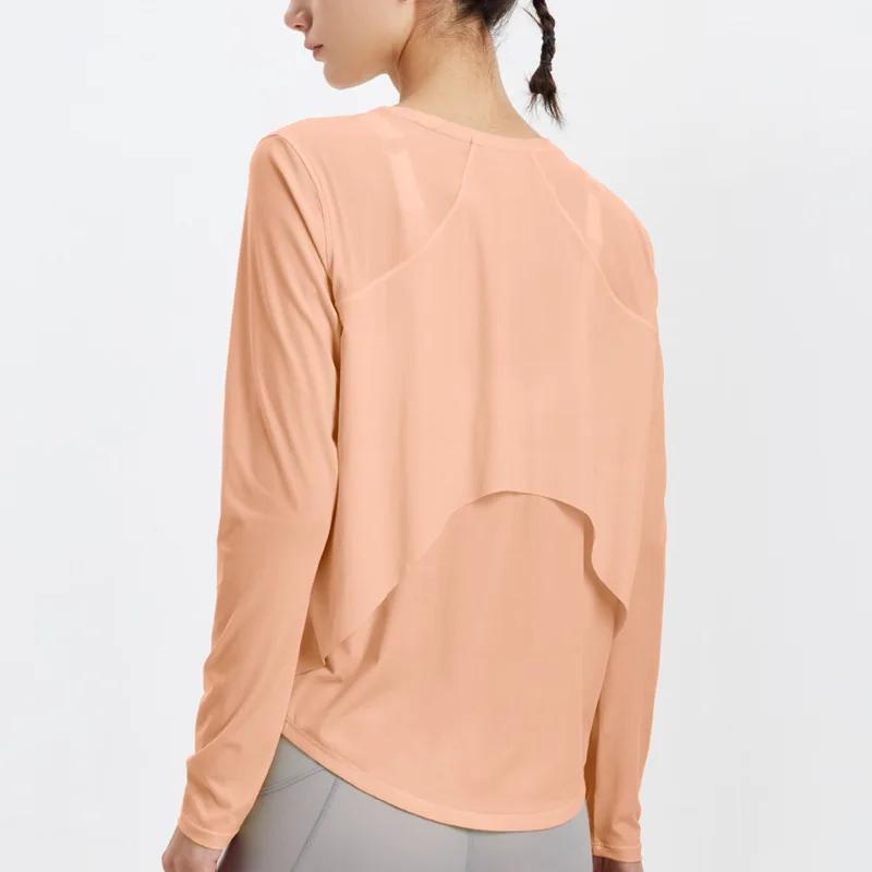 T-shirt de sport à manches longues pour femme, haut en maille respirante PVD, pour la course, le yog