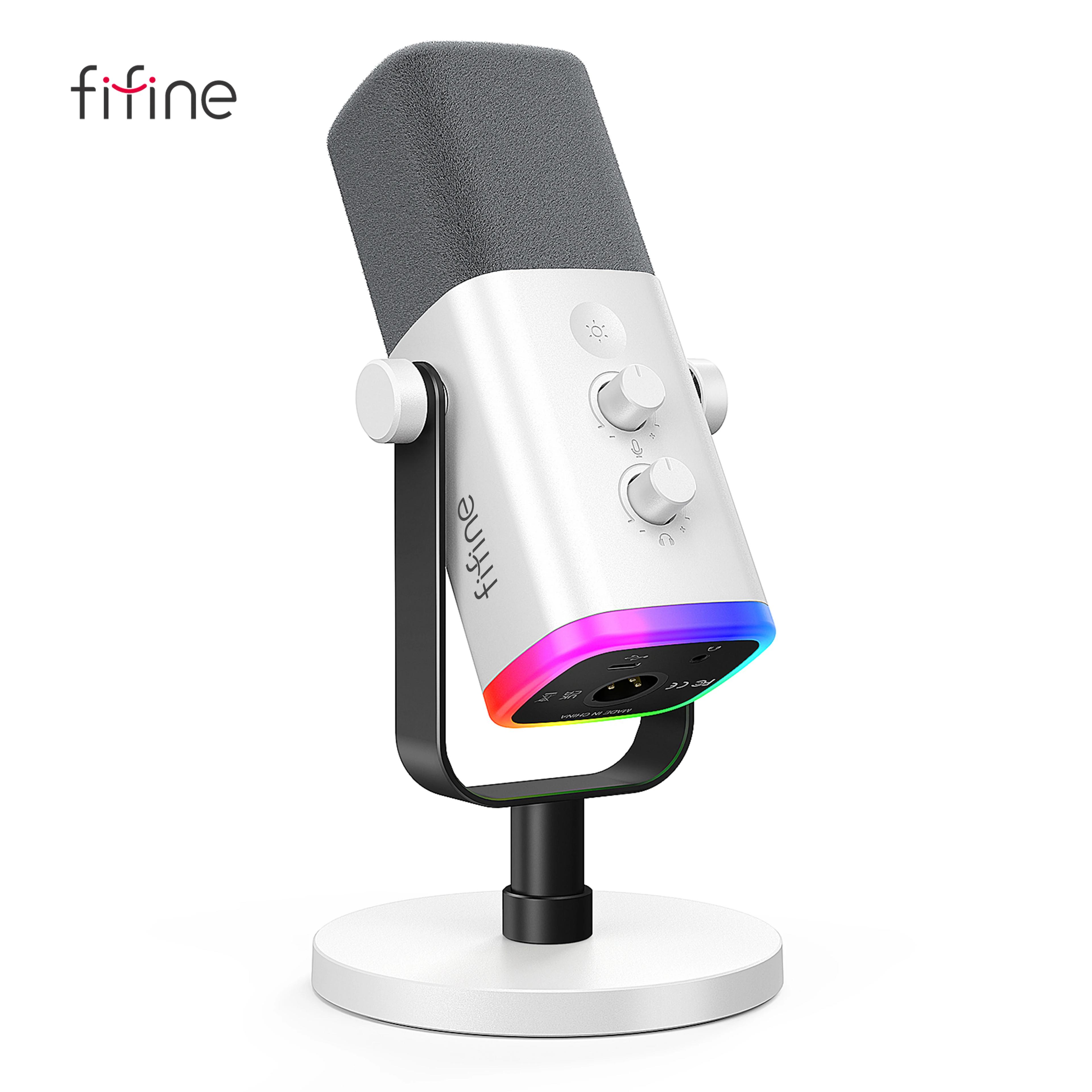 FIFINE-Microphone dynamique avec prise téléphonique sauna, RVB, muet, micro pour streaming statique,