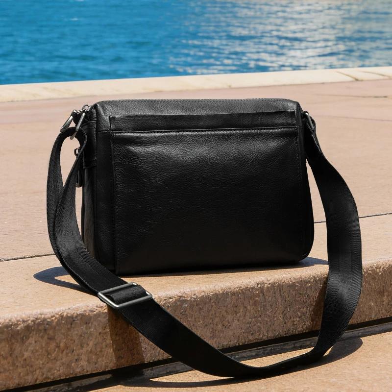 Sac à bandoulière unisexe décontracté en cuir véritable, tendance de la mode, sac messager original