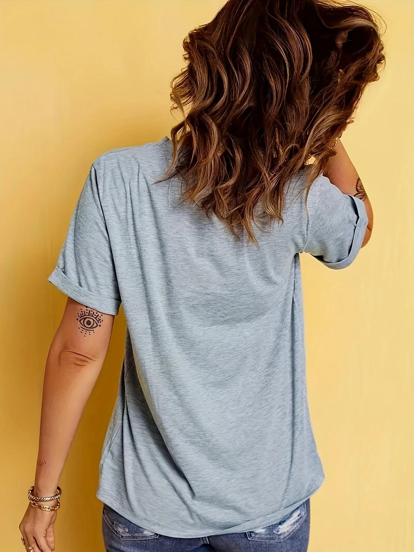 T-Shirt décontracté de couleur unie pour femmes, haut doux à manches courtes et col rond pour tenue
