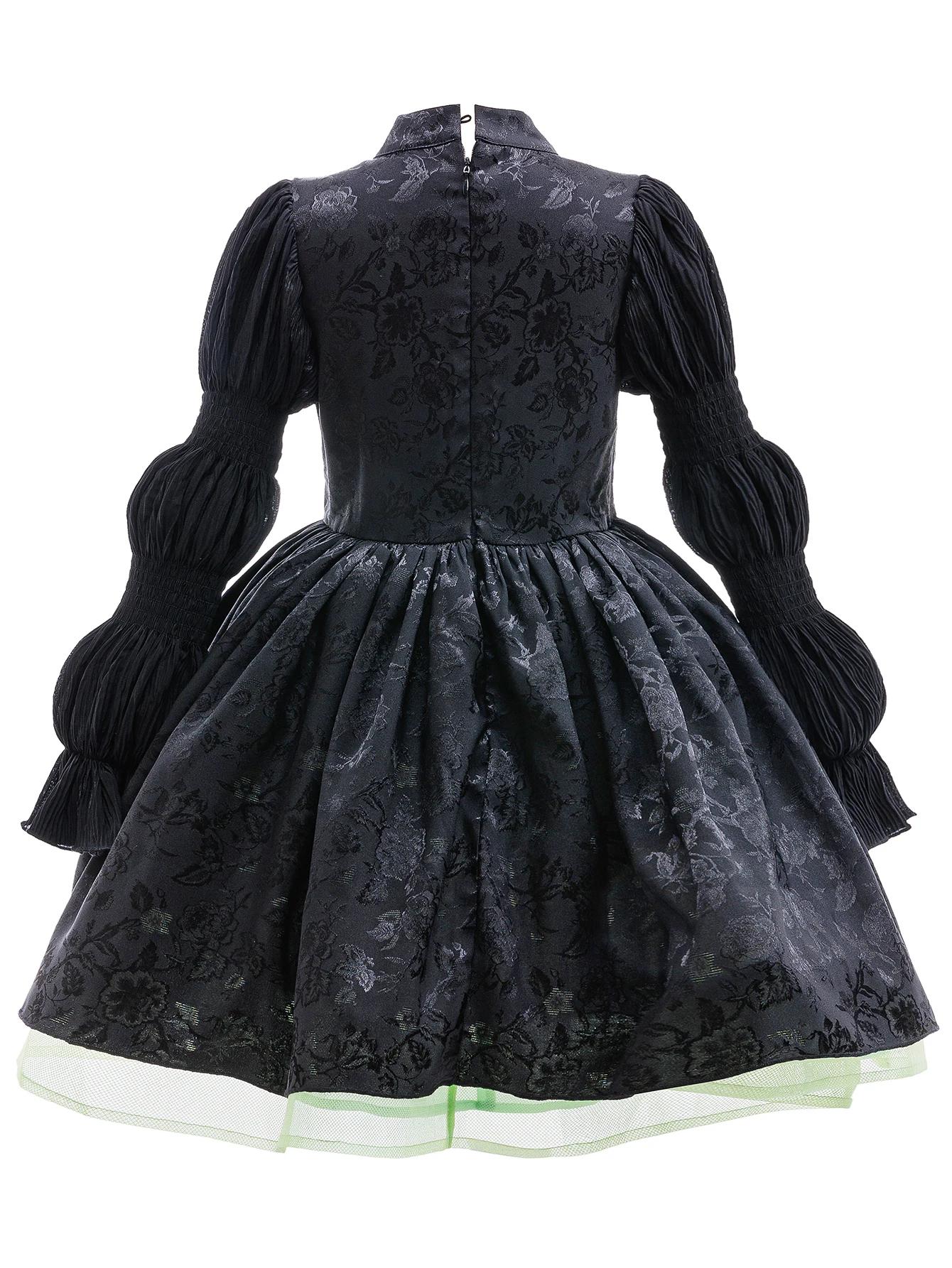 Costume de sorcière maléfique magique pour fille, robe moelleuse en maille noire, style gothique, Co