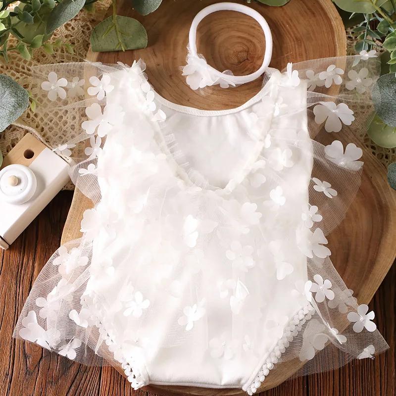 Ylsteed – ensemble de 2 pièces pour nouveau-né fille, tenues de photographie, barboteuse brodée de f