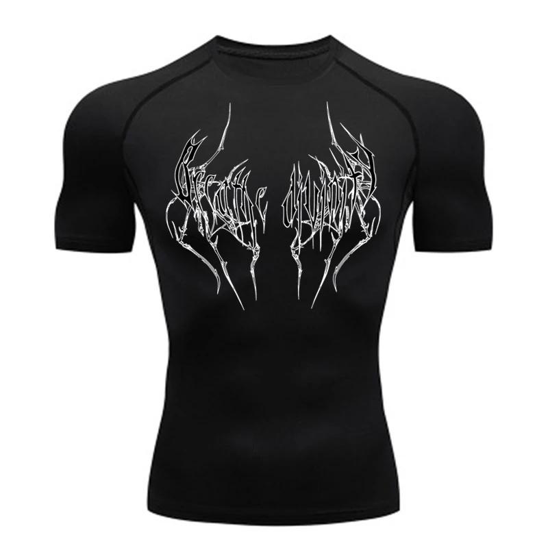 T-Shirt de course à manches courtes pour hommes, chemise de Compression, haut de sport, noir, séchag