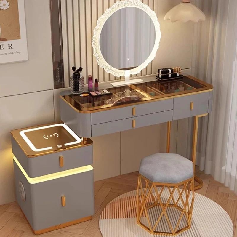 Organisateur de bijoux luxe vanité Table miroir lumières tiroirs nordique filles coiffeuse maquillag