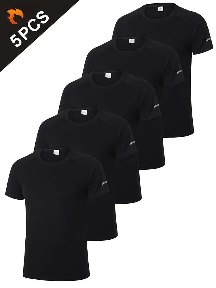 T-shirt ample et respirant pour hommes, 5 pièces, haut à manches courtes et col rond pour la course