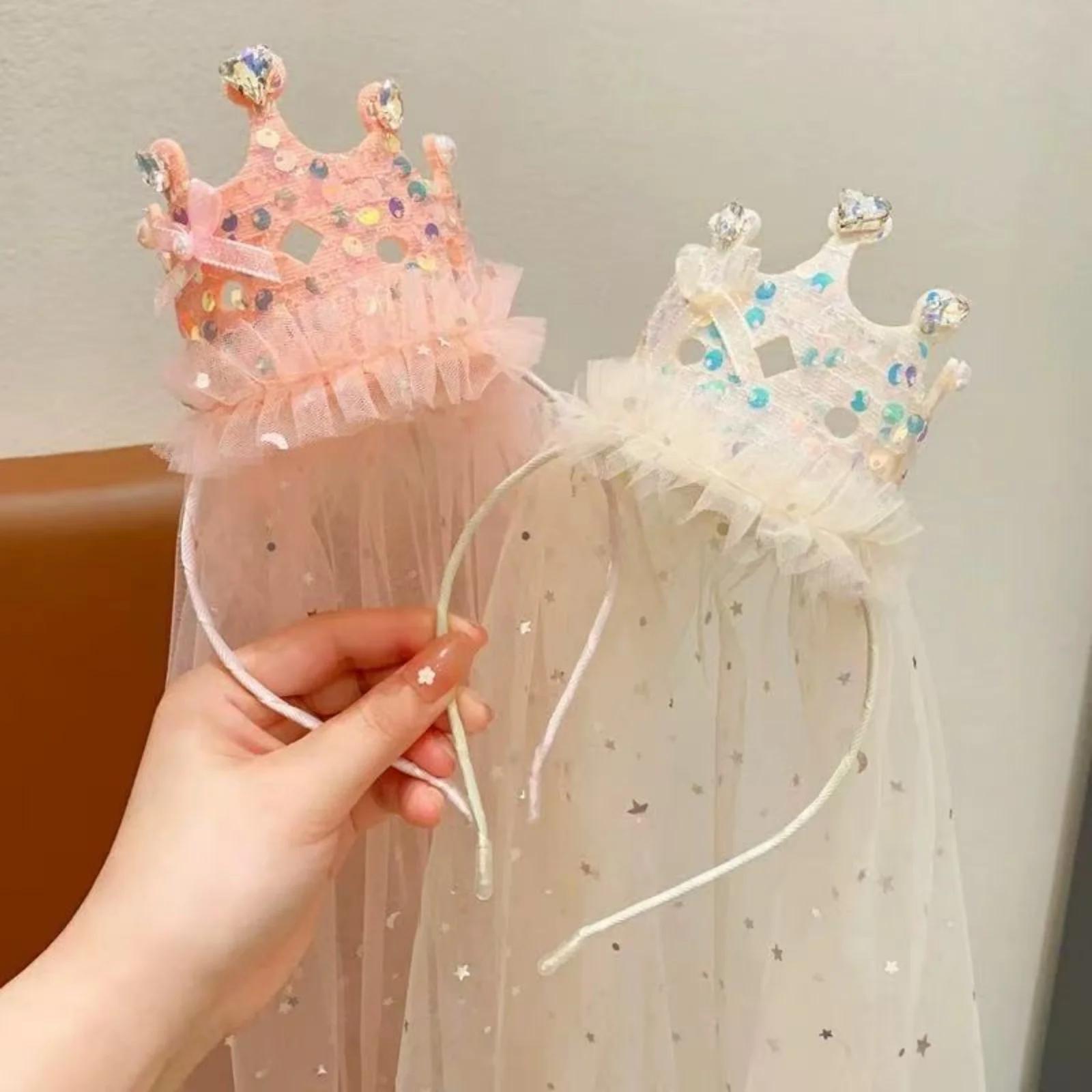 Bandeaux en voile de couronne de princesse, accessoires pour cheveux en Tulle scintillant, couvre-ch