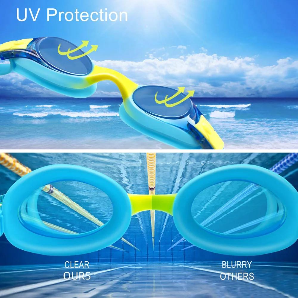 Lunettes de natation pour enfants de 3 à 14 ans, Anti-buée, Protection UV 100%, Vision claire, pas d