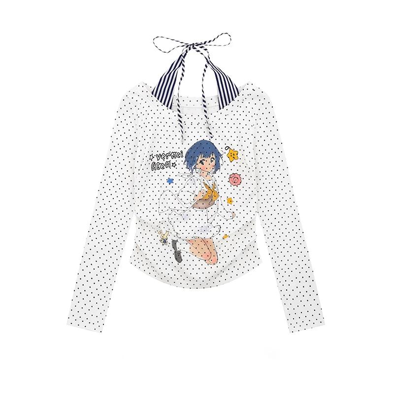 Karrram japonais Y2k Anime imprimé T-shirt 2000s Cutecore épaules nues hauts Vintage Harajuku à manc