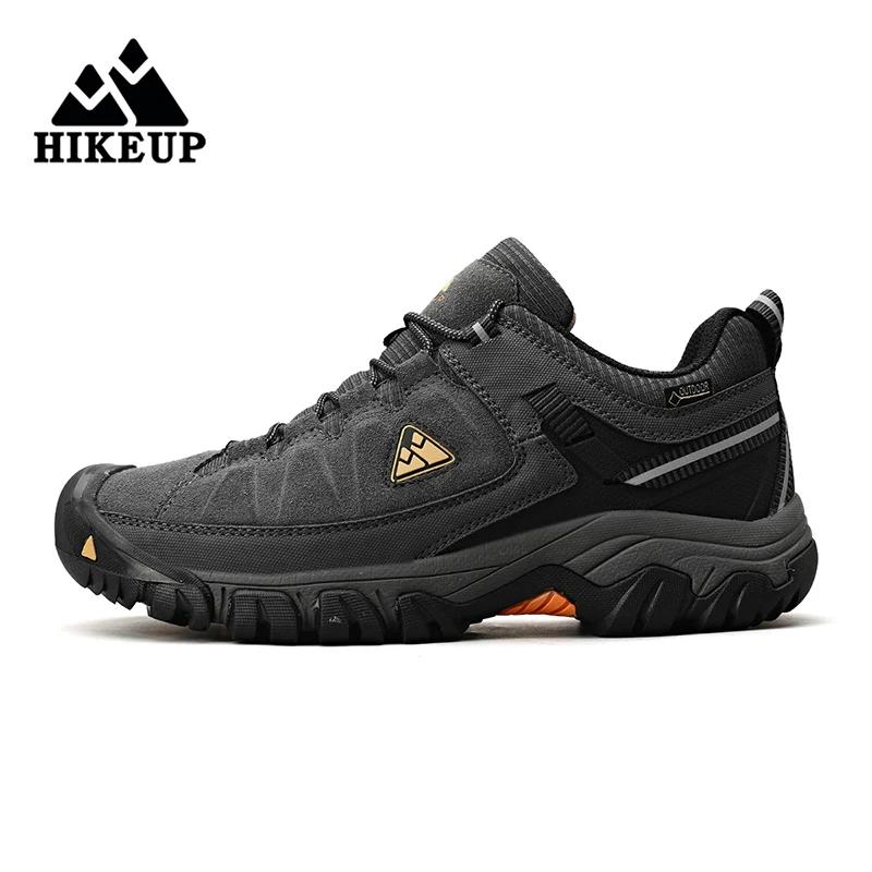 HIKEUP-Chaussures de randonnée en cuir durable pour hommes, baskets de marche en plein air, semelle
