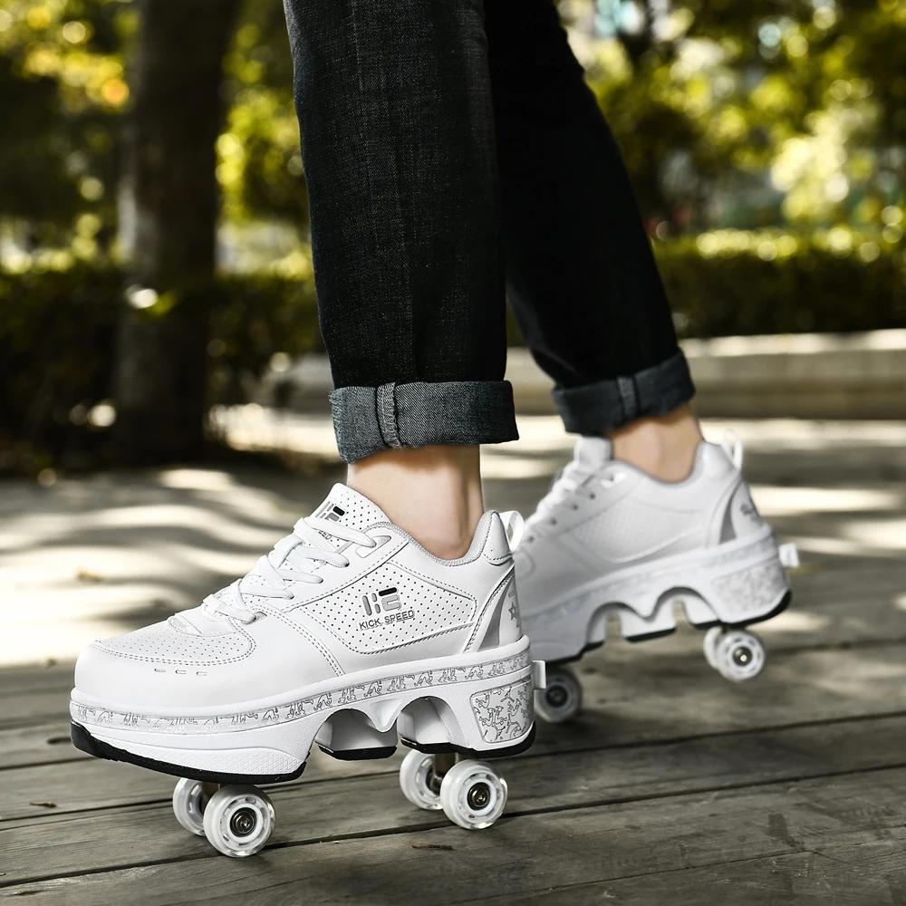 Chaussures de patins à quatre roues unisexes, baskets Parkour décontractées à déformation, patins po