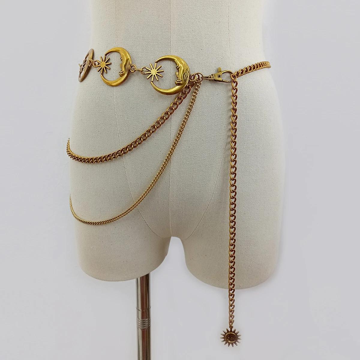 Mode Vintage or chaîne ceinture femme Goth lune métal concepteur ceintures pour femmes de haute qual