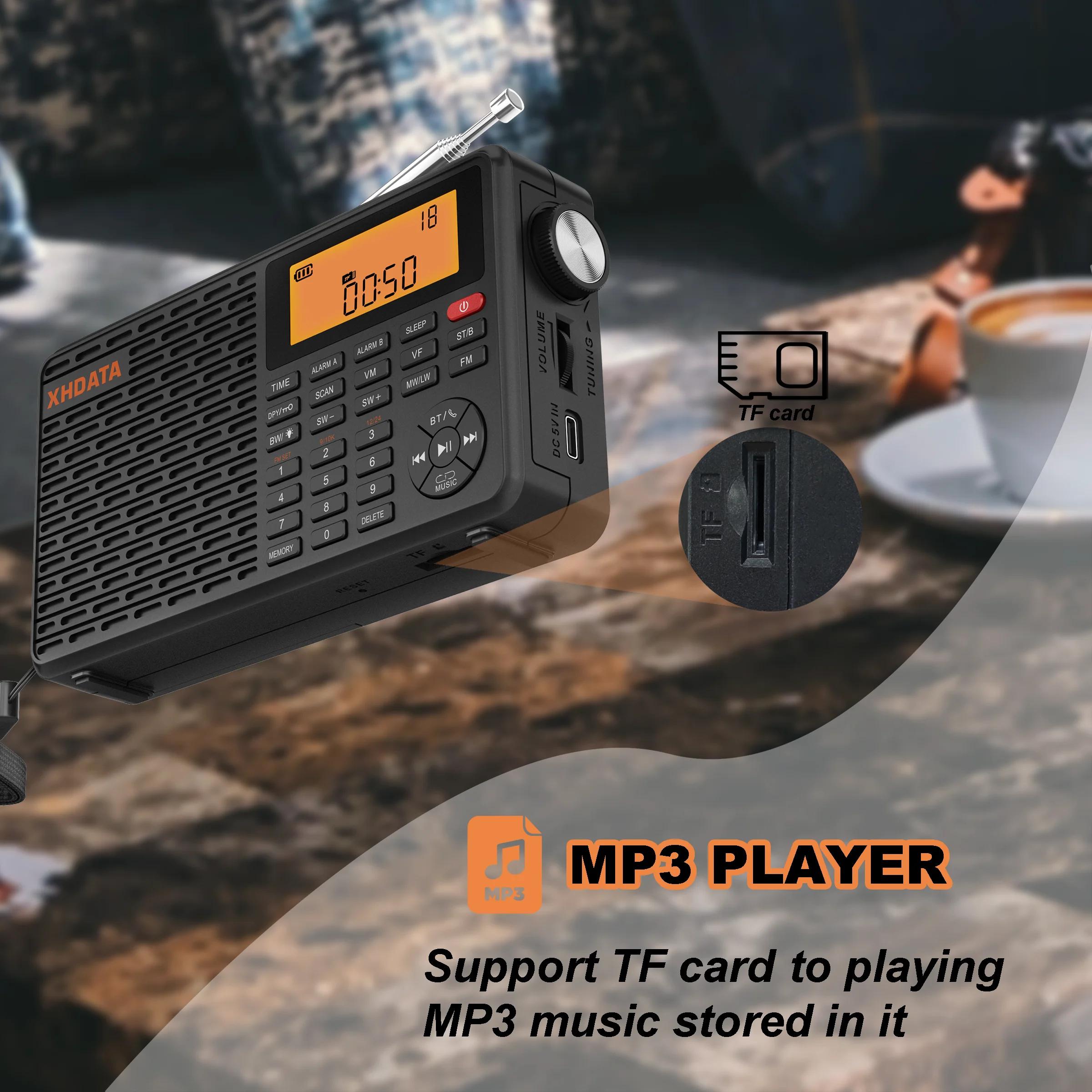 XHDATA D-109 Stéréo Numérique Portable Radio AM SW MW FM Radio Bluetooth Compatible Multifonctionnel