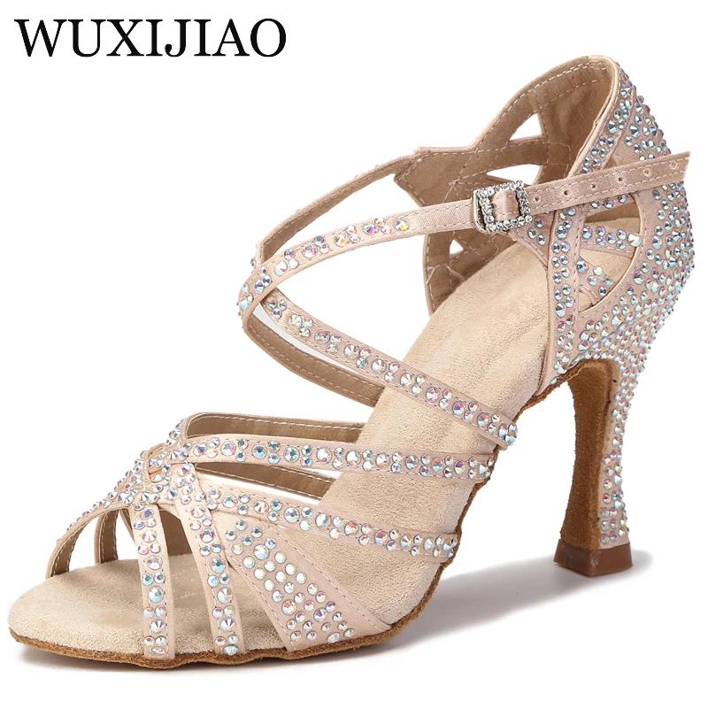WUXIJIAO femmes chaussures de danse de fête Satin brillant strass fond souple chaussures de danse la
