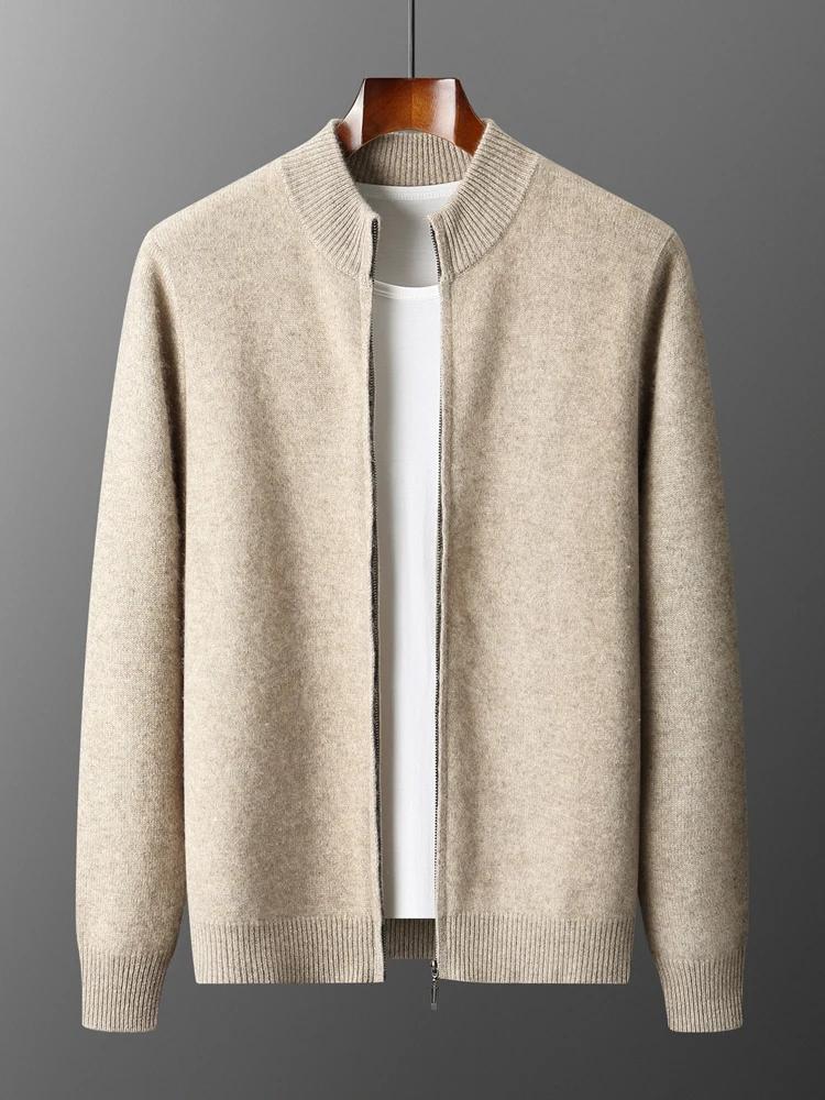 Cardigans en tricot pour hommes, 100% laine mérinos, automne hiver, pull épais à fermeture éclair, c