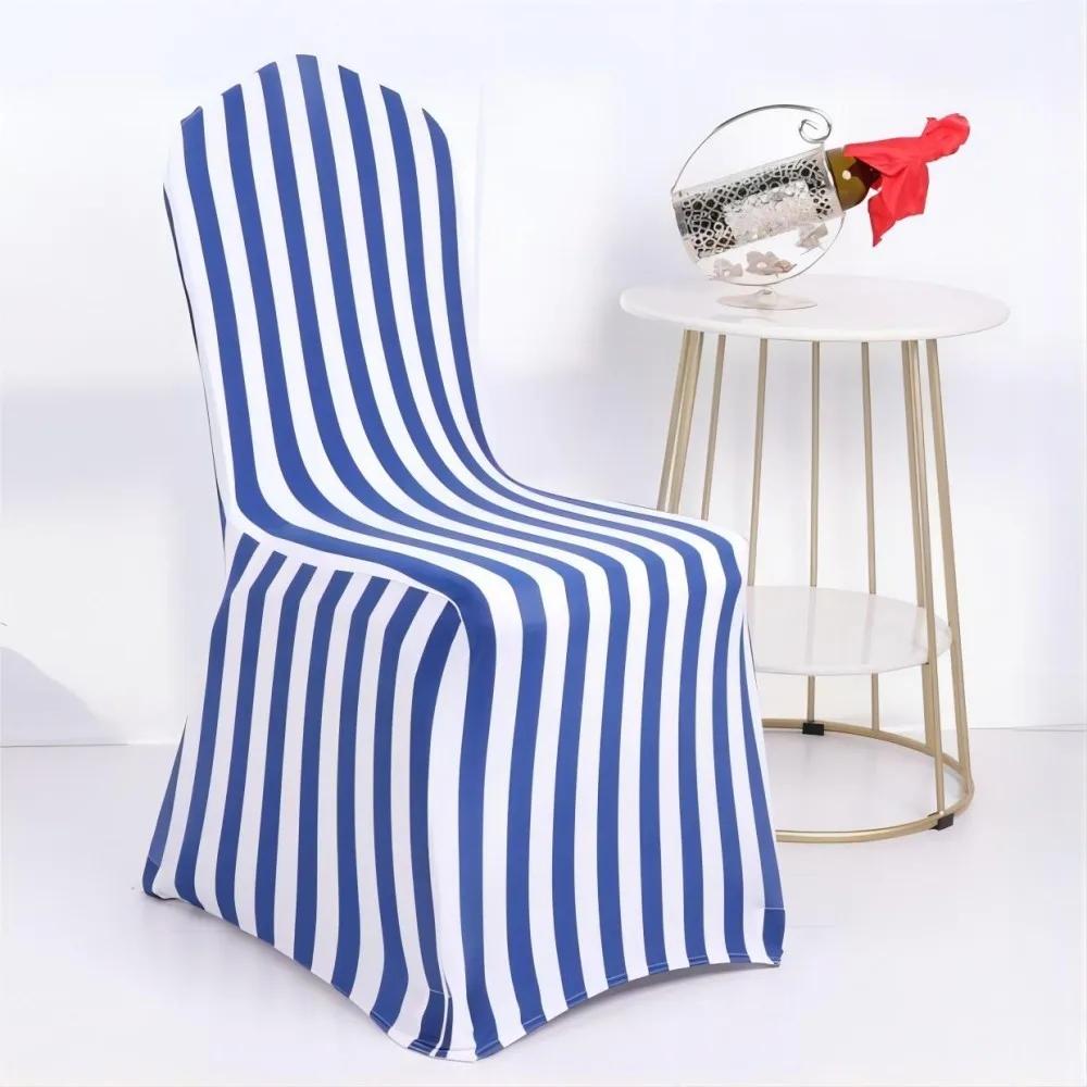 Juste de chaise en spandex à rayures rouges, housses de mariage bleu royal et blanc, 6 pièces