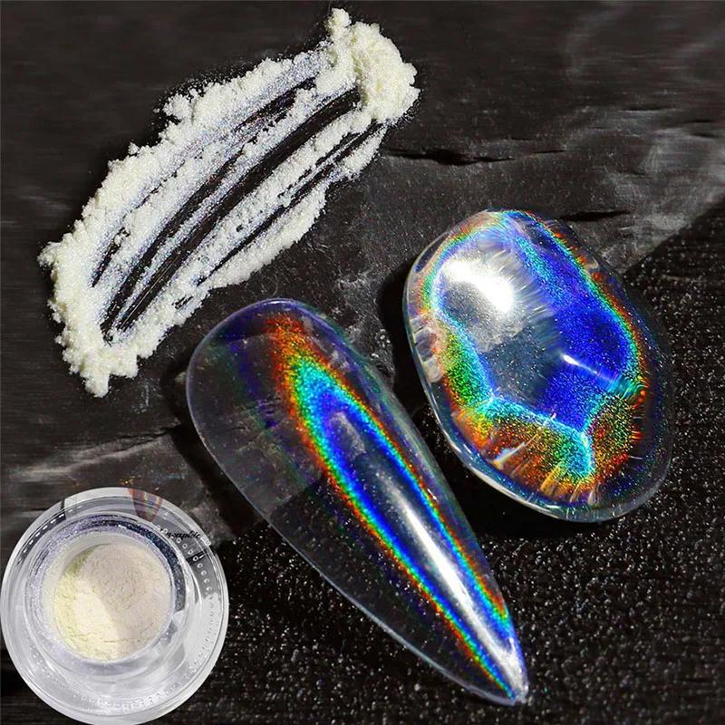 1 pot de poudre holographique universelle pour ongles, paillettes laser transparentes, effet aurore