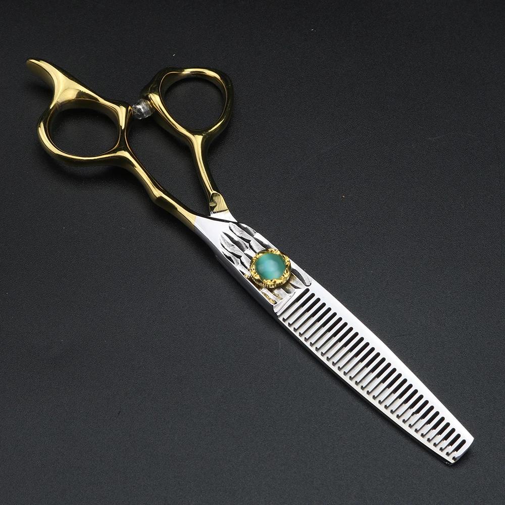 XUANTENG – ciseaux à cheveux dorés de 6 pouces, ciseaux de coupe à vis en agate verte et ensemble de