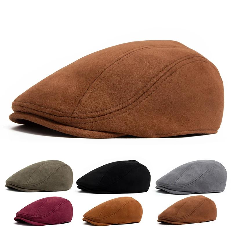 Béret en daim pour hommes et femmes, mode Vintage, chapeau de journal, casquette à visière plate déc