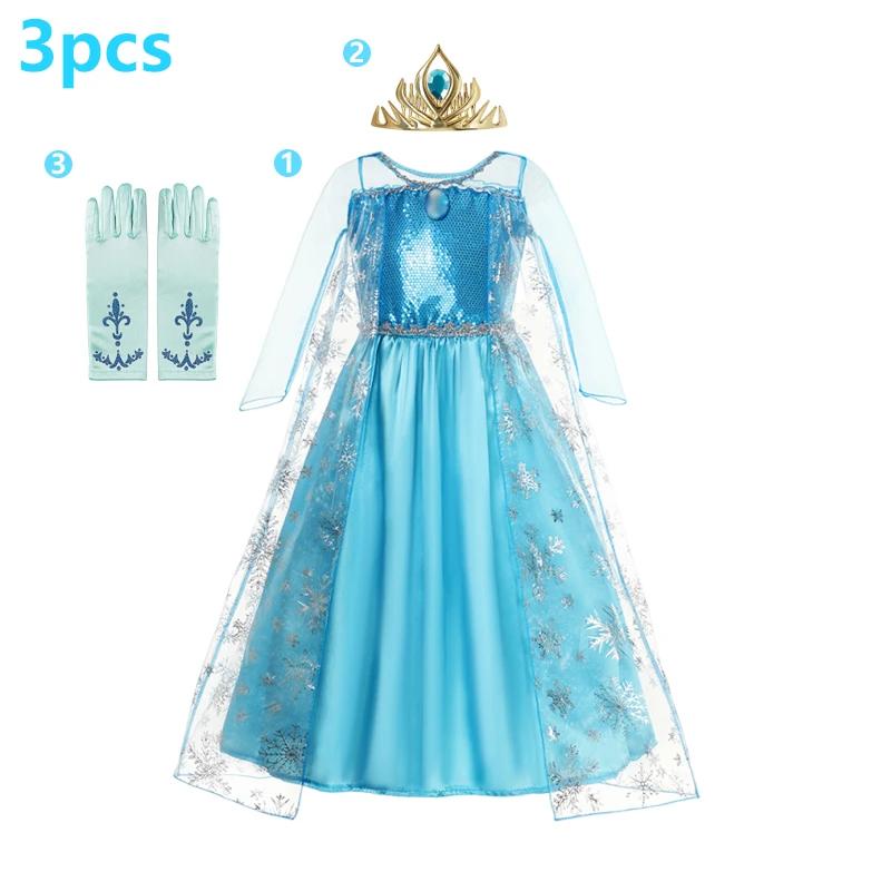 Robe Elsa Cosplay robe de princesse bleu clair à manches longues paillettes enfants robes carnaval f