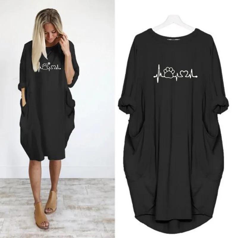 Robe ample à manches longues pour femmes, grande taille, automne hiver, décontractée, col rond, coul