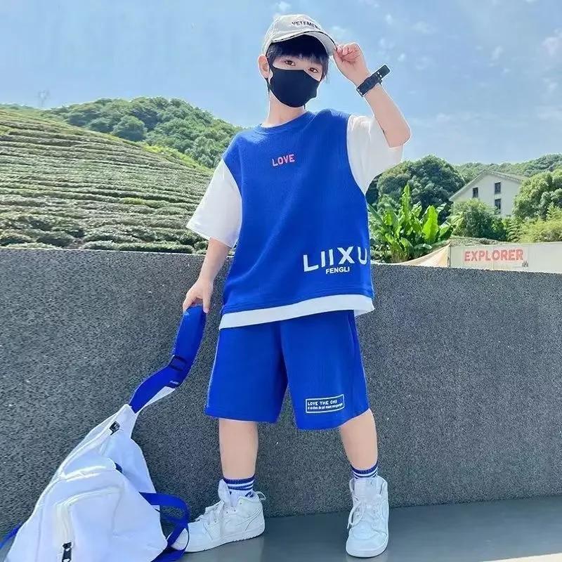Short d'été à manches courtes pour garçon, vêtement de sport tendance pour enfant de 3 à 14 ans