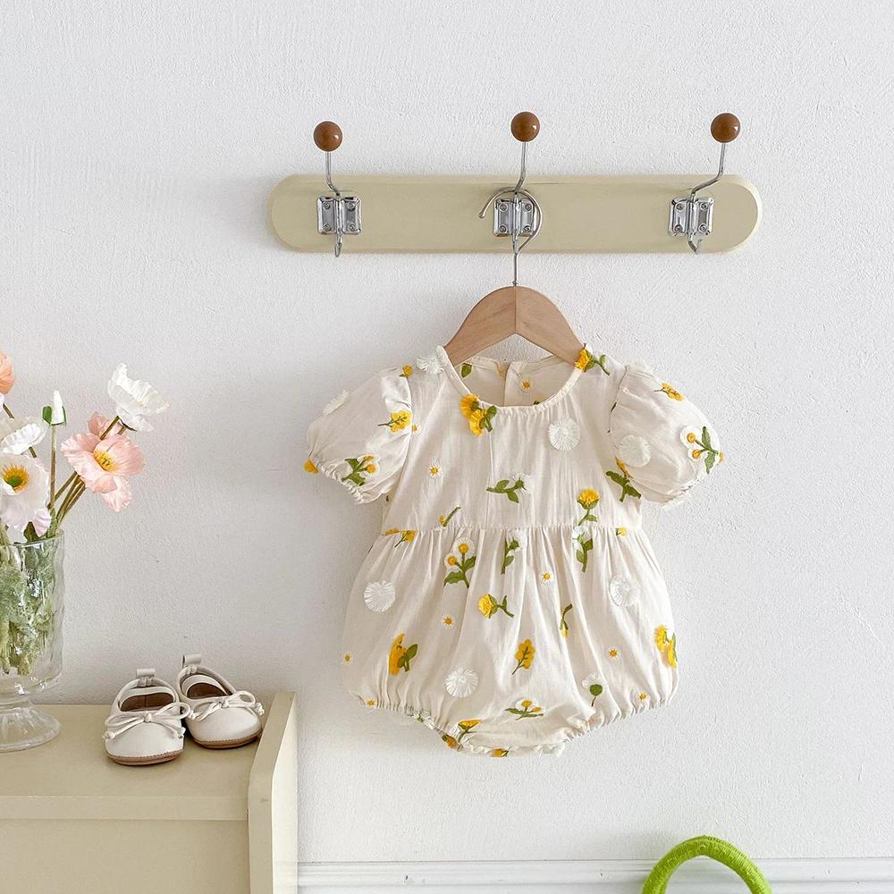 Vêtements d'été pour filles, body une pièce à manches courtes avec broderie de marguerites, 2025