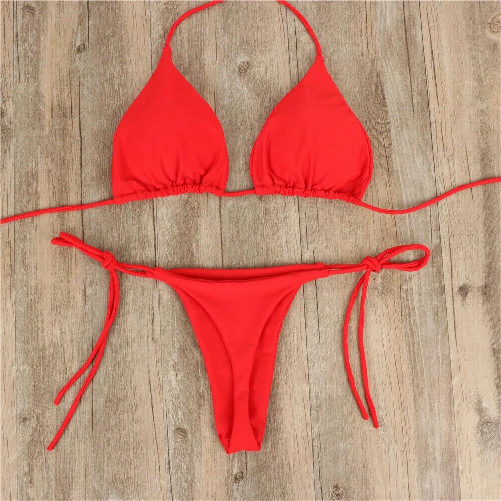 Femmes string Bikini ensemble côté cravate Sexy maillot de bain Style bandeau maillot de bain brésil
