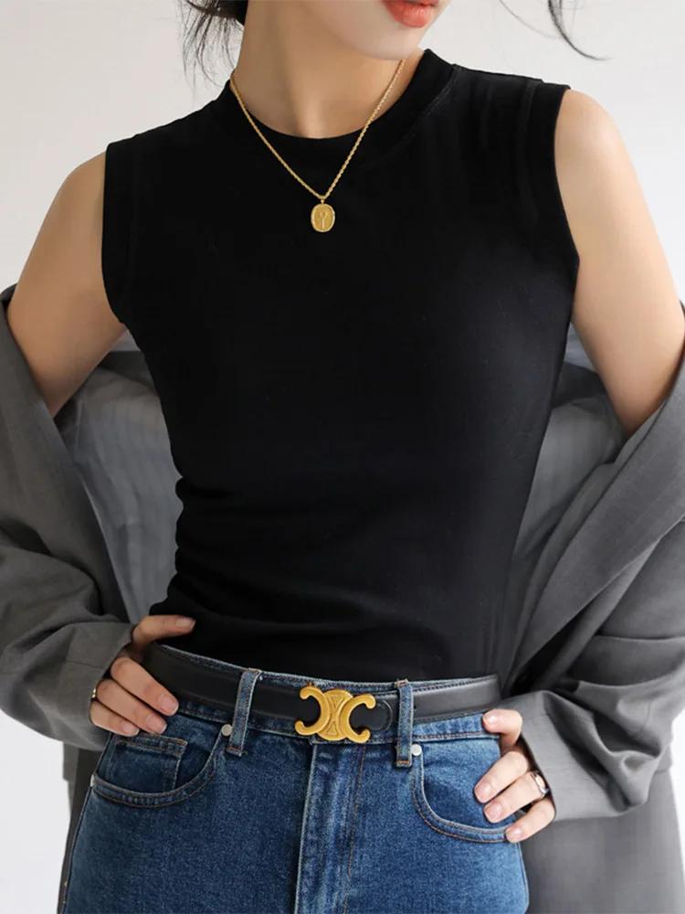 Camisole gilet pour femmes col rond coloré basique sans manches maillot de corps hauts t-shirts avec