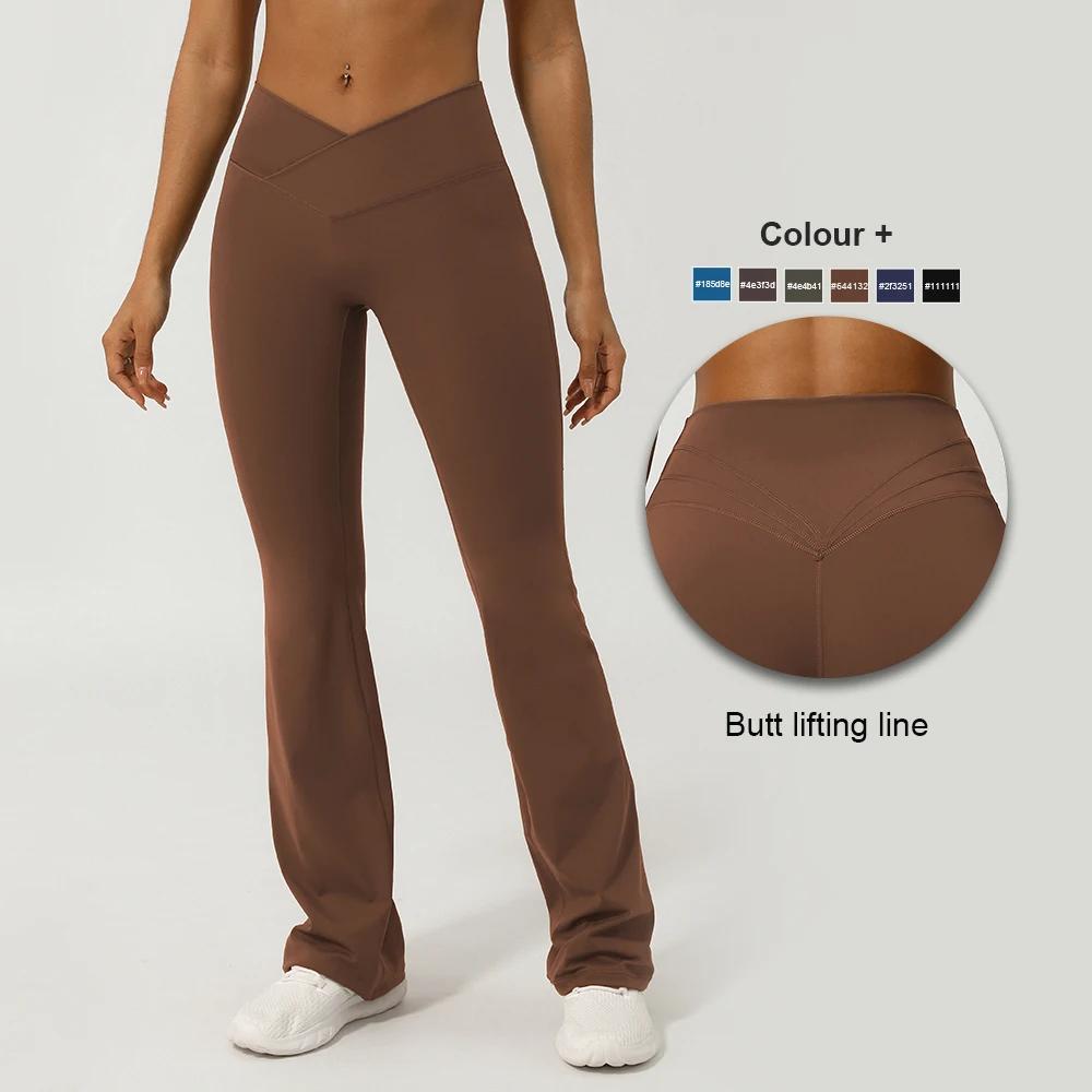 Pantalon évasé de Fitness croisé en V, levage des fesses, taille croisée, Leggings de Sport de Yoga,