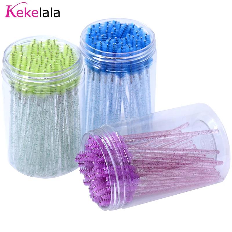 Brosses d'extension de cils avec récipient, 50 pièces/bouteille, baguettes de Mascara pour sourcils,