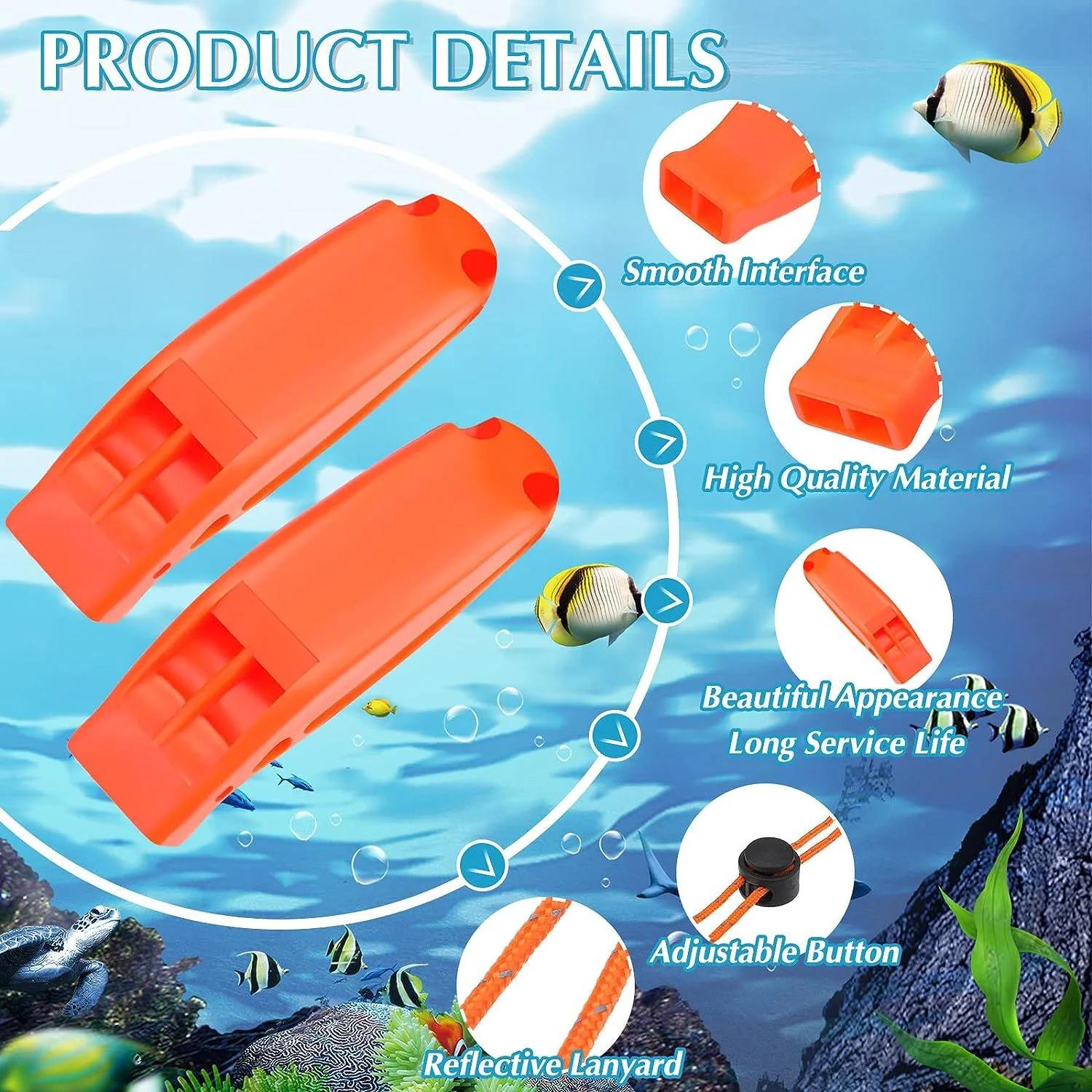 Sifflets de sécurité d'urgence avec lanière, gilets de sauvetage, canots de sauvetage, pêche, bateau