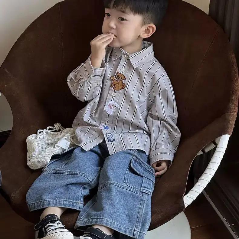 Jeans pour garçons style coréen, pantalon cargo ample polyvalent, marque de mode pour enfants, panta