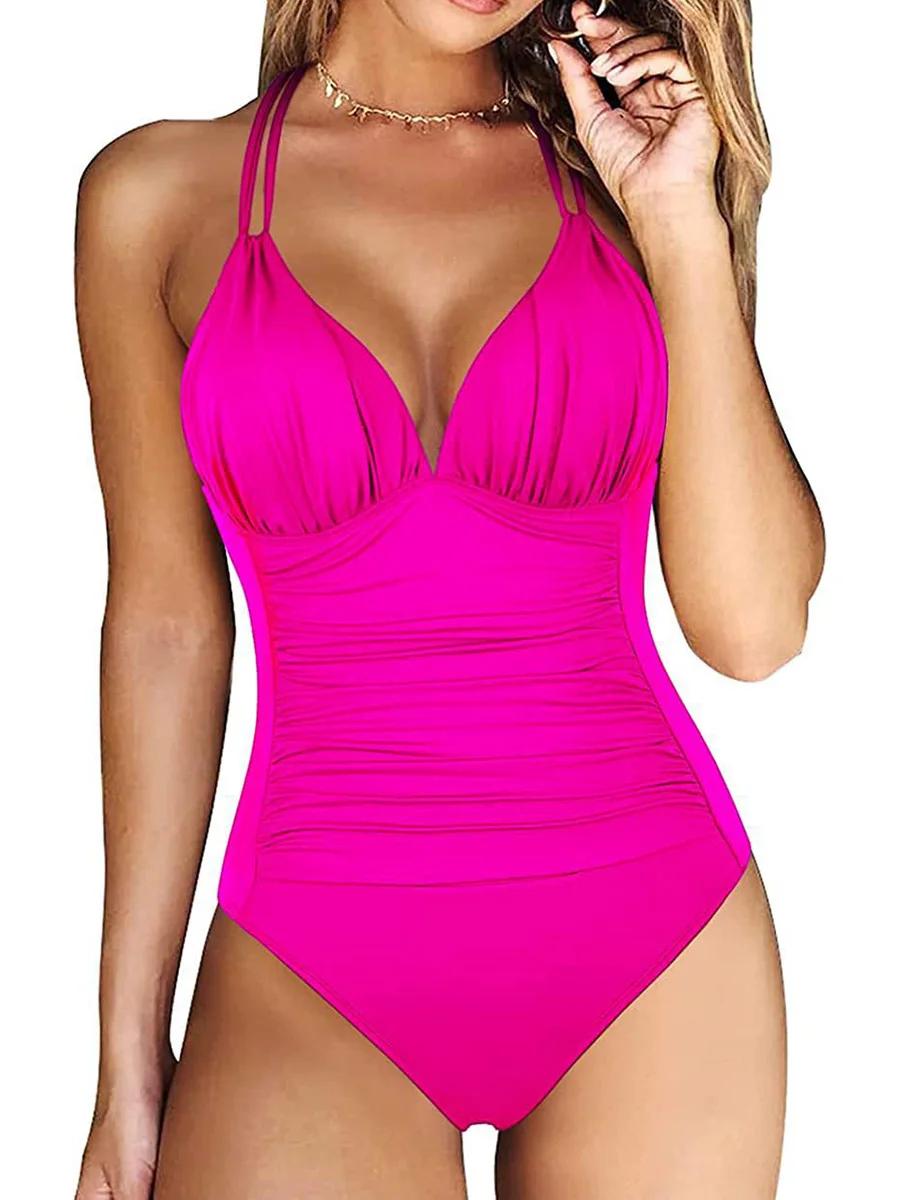 Maillot de bain une pièce froissé froncé pour femmes, Monokini, dos nu, vêtements de plage, 2025, ma