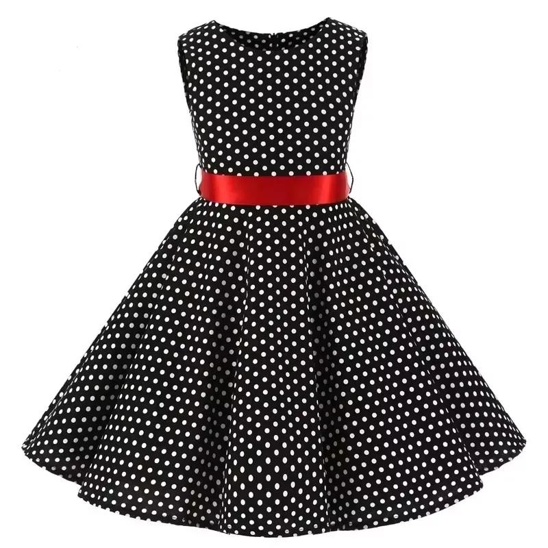 Robes en coton à pois vintage rétro pour filles, robes trapèze, jupe plissée, longueur genou, robe d