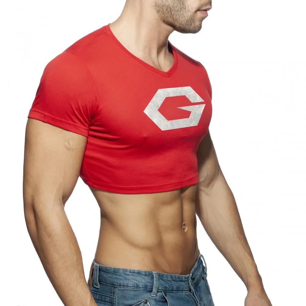 Hommes Sexy haut court coupe ajustée réservoir recadrée gilet musculaire à manches courtes t-shirt c