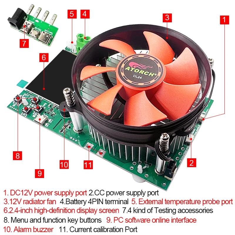 Testeur de capacité de batterie 150W à 4 fils, écran couleur TFT de 2.4 pouces, Type CNC, testeur de