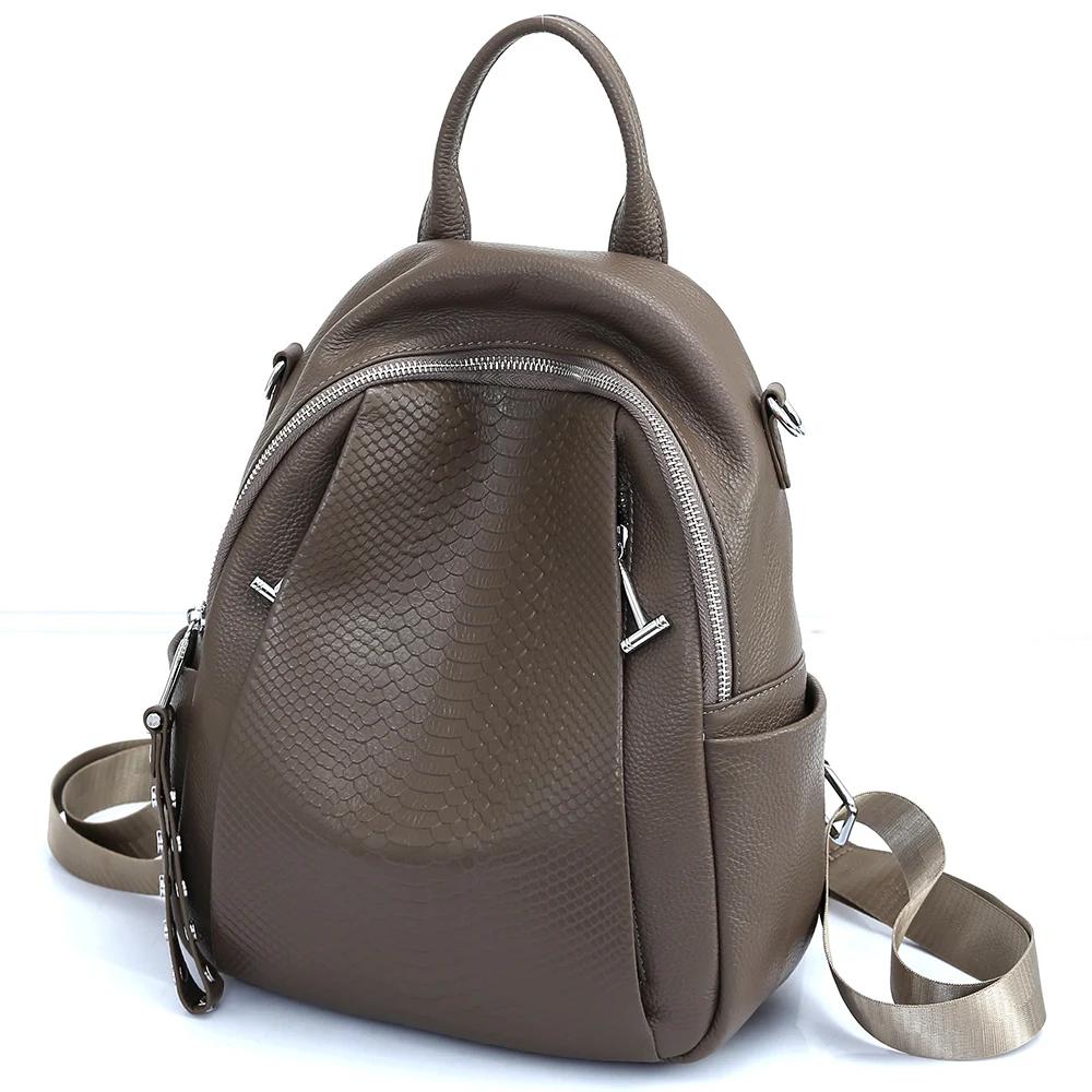Zency-Sac à dos en cuir véritable pour femme, cartable Alligator Rivet, sac à dos initié par une fem