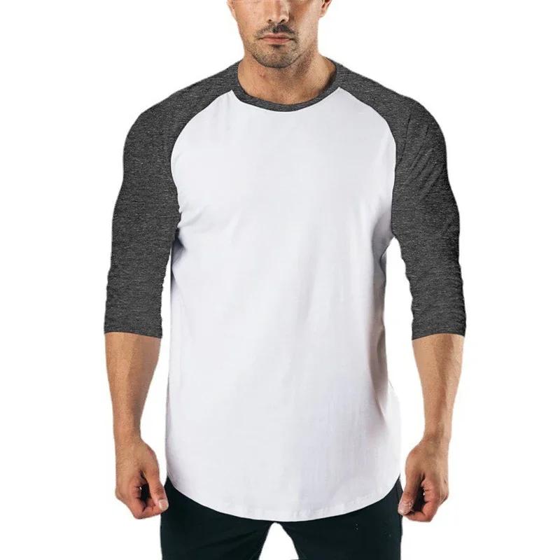 Chemise de Fitness à manches trois quarts pour hommes, vêtements d'entraînement, T-shirt respirant e