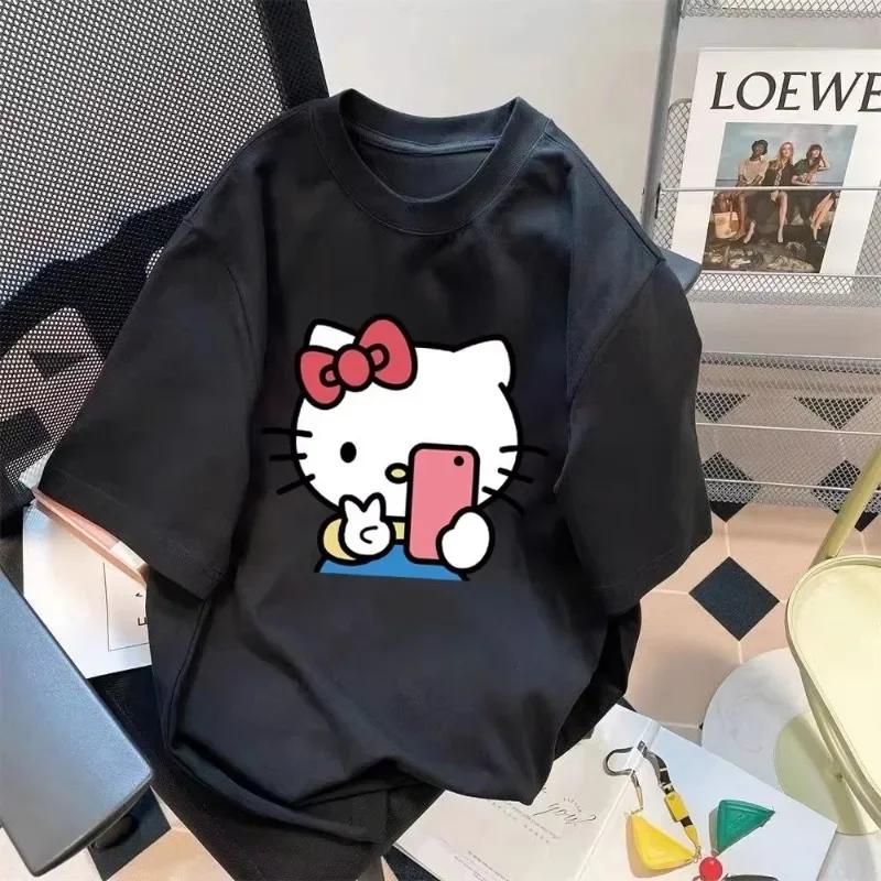 Disney mignon dessin animé Kitty chat coton à manches courtes T-shirt hommes et femmes été impressio