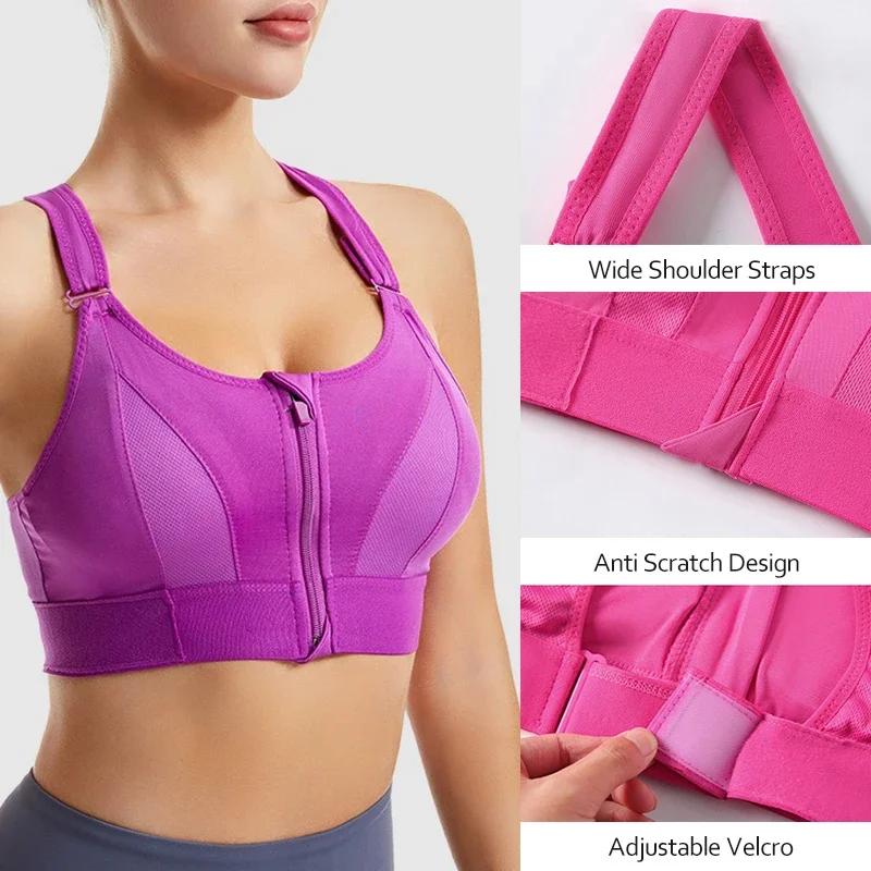 Soutien-gorge sport femme fermeture éclair avant - Yoga antichoc rembourré sans coutures sans fil