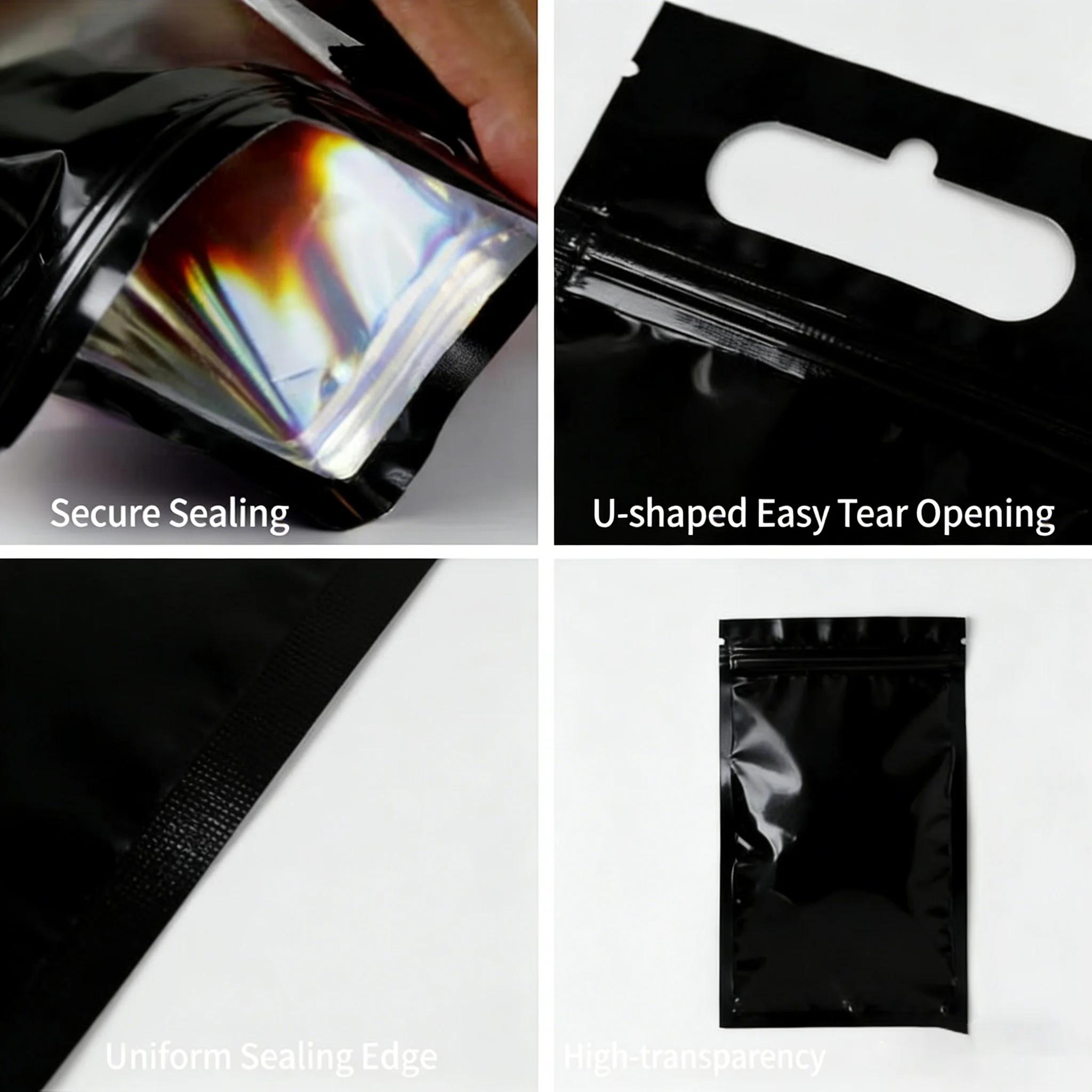Sacs en Mylar anti-odeur, 50 pièces, sacs en plastique holographiques refermables à fermeture éclair