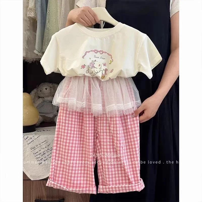 Ensembles de vêtements pour enfants, chemisier camée d'animaux victoriens + pantalon à carreaux en d