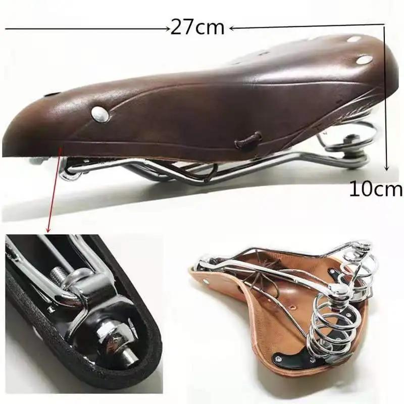 Selle de vélo de route en cuir de vache, Design rétro traditionnel à rivets, siège classique Vintage