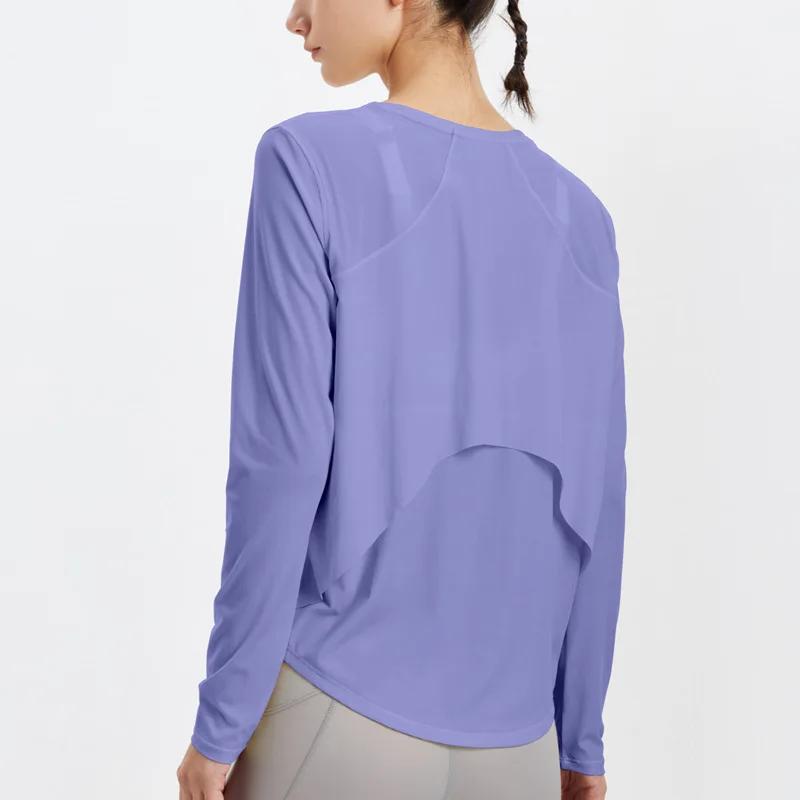 T-shirt de sport à manches longues pour femme, haut en maille respirante PVD, pour la course, le yog