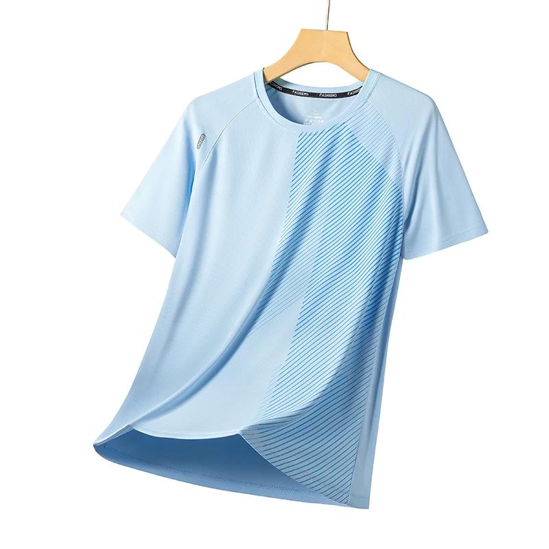 T-shirt d'été pour homme léger, respirant, tendance, tie-dye, en soie glacée, pour la course à pied,