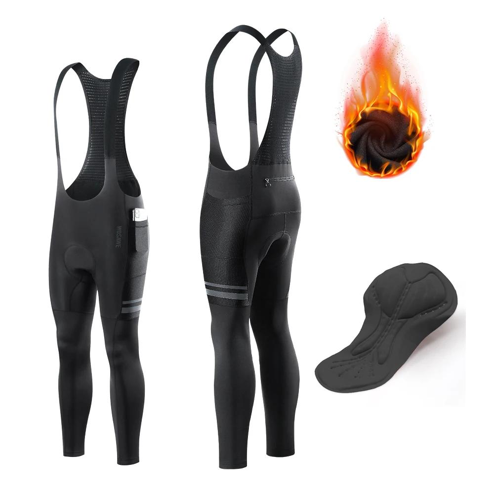 WOSAWE-Pantalon de Cyclisme Thermique Rembourré pour Homme, Collants de Vélo de Route, Bavoir Long,