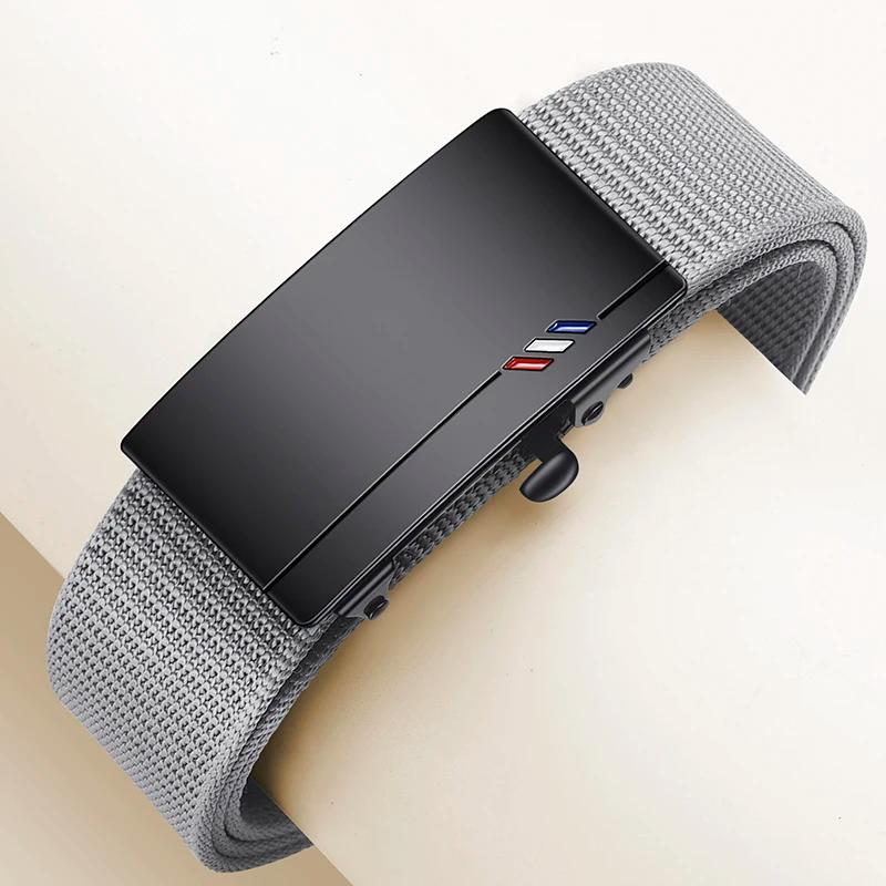 Ceinture en toile tissée pour hommes, 2 pièces, boucle automatique, ceinture décontractée, douce et